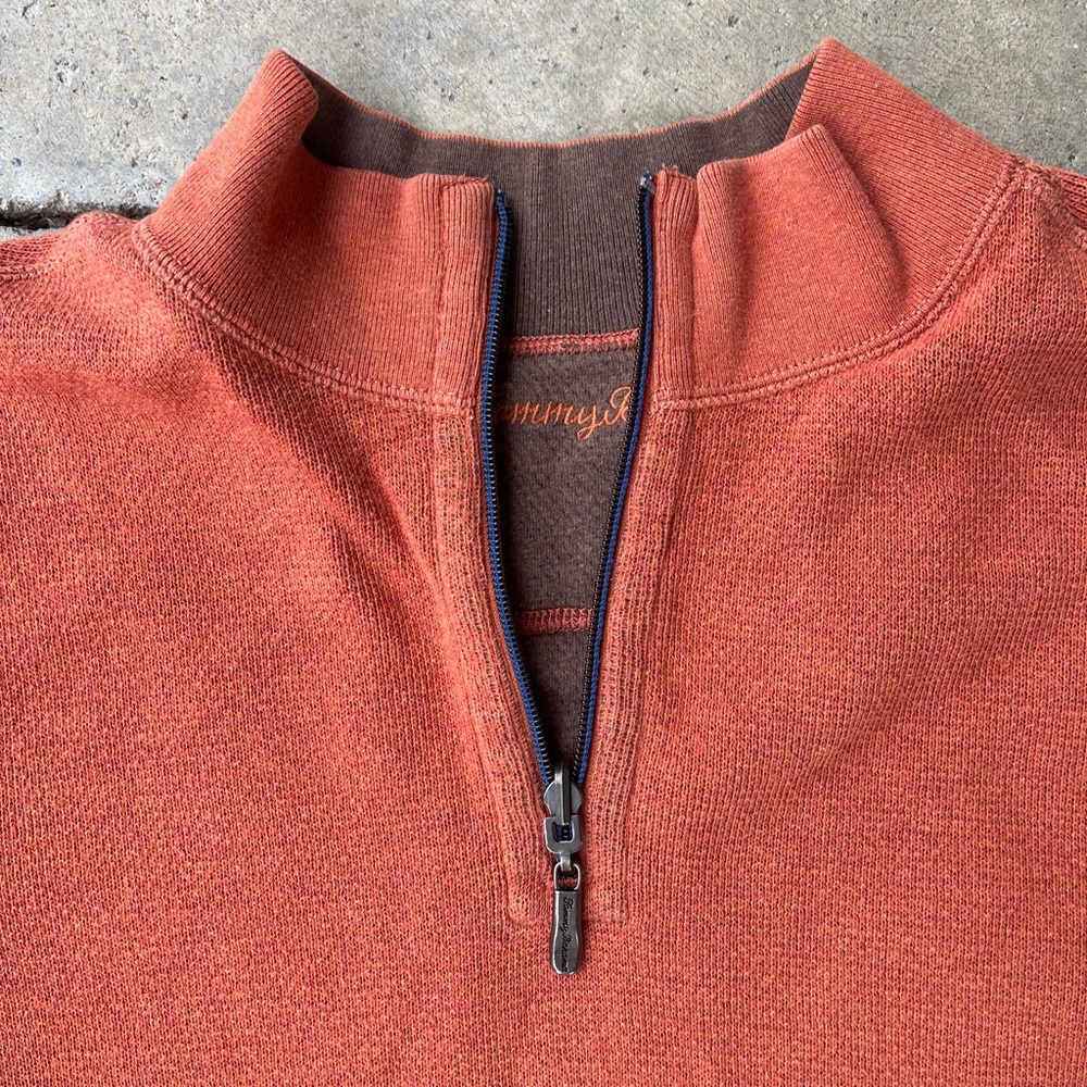 Tommy Bahama Reversible Quarter Zip Pullover Men's XL Brown Orange Sweatshirt - Picture 6 of 7
